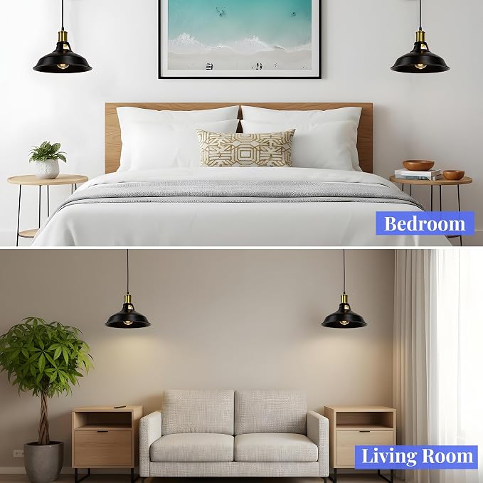 1-Pack Pendant Light Fixtures, Industrial Hanging Light with Metal Shade, Farmhouse Pendant Lighting for Kitchen Island, Hallway, Dining Room, Black & Gold