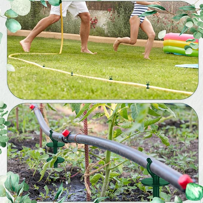 Blulu 15 Pcs 2 in 1 Garden Hose Guide, Universal 10 Inch Hose Guide Stakes with Barbs, Water Sprinkler Support Spike to Keep Off Lawn for Yard Lawn Garden Flower Plant Tool(Green)