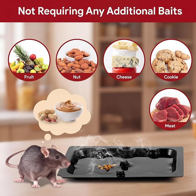 Qualirey Mouse Glue Traps 4.6x3.2 Inch, Pre-Baited Sticky Traps for Mice Rats Roaches Spiders, Heavy Duty Adhesive Glue Boards with Peanut Scent, No Touch Disposal, Indoor for Home(Black,72 Pack)