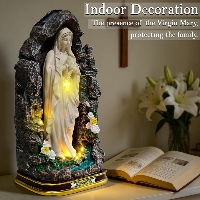 18" Catholic Virgin Mary Statue - Praying Blessed Mother Mary Statue for Altar Devout Home Yard Patio Lawn Hallway Decor,Outdoor Catholic Resin Sculpture Decoration, Religious Gifts to Mom