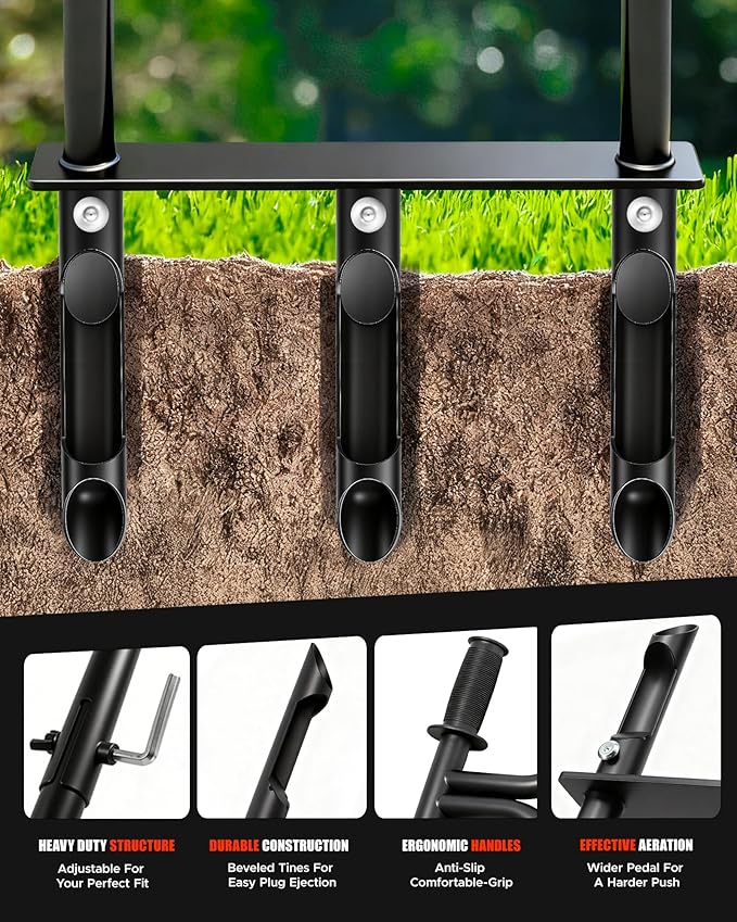 Lawn Aerator & Manual Lawn Coring Tool - 43"/35" Hollow Tine Plug Aerator with High-Strength Alloy Tines for Compacted Soil in Grass, Garden, and Yard - Core Aerator Tool for Lawn Care& Revival