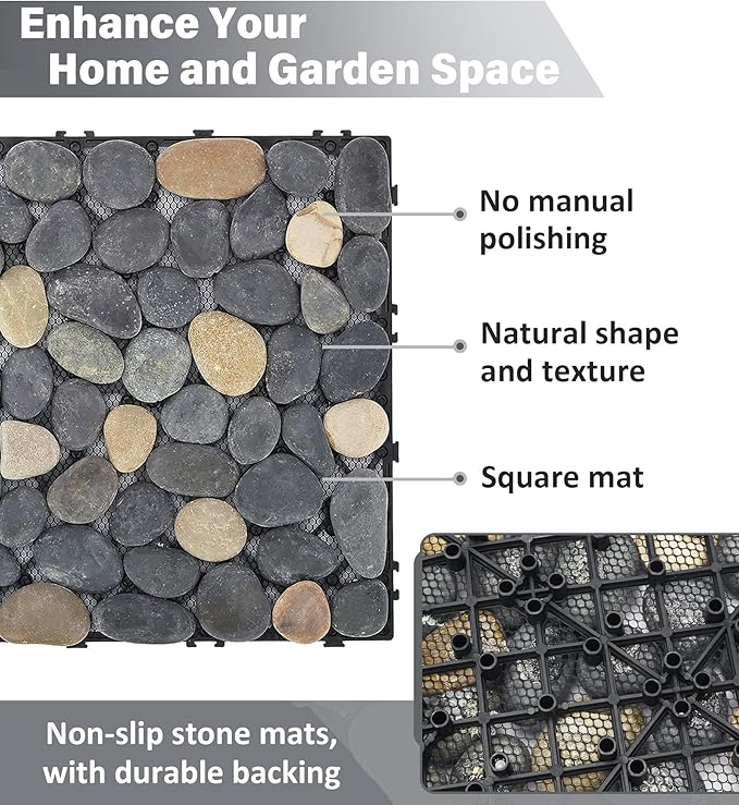 jxgzyy 4 Pcs Interlocking Stepping Stones Outdoor for Garden, 11.8" Square Pavers for Landscaping, Outside Pebble River Stone Mat for Yard Lawn Patio Pathway Walkway