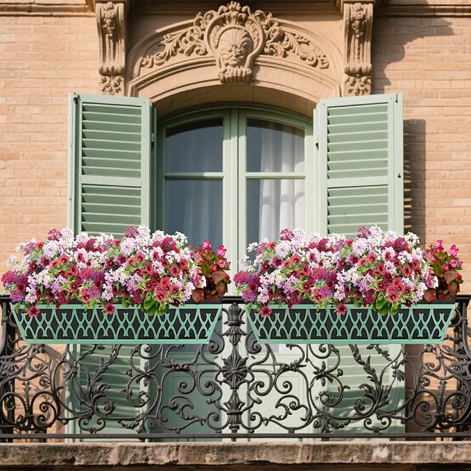 2 Pack 30 Inch Window Boxes Planters Railing Planter Box with Adjustable Brackets & Non-Woven Fabric Plant Grow Bags Deck Railing Planter Boxes Balcony Hanging Flower Box for Outdoor Plants