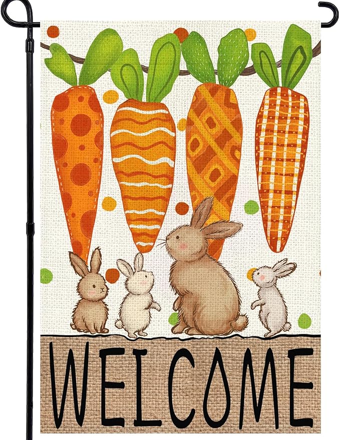 Easter Garden Flag 12x18 Inch, Double Sided Carrots Bunny Flag for Yard Outdoor Decoration
