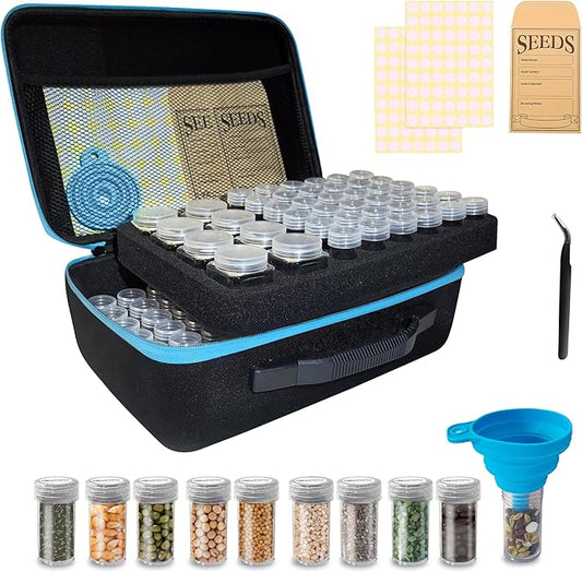 114 Slots Seed Storage Organizer Box with 20 Envelopes, Large Capacity Seed Storage Container with Zipper Bag, Label Stickers, Tweezers, Funnel, Garden Seeds Saver Kit for Vegetable, Flower