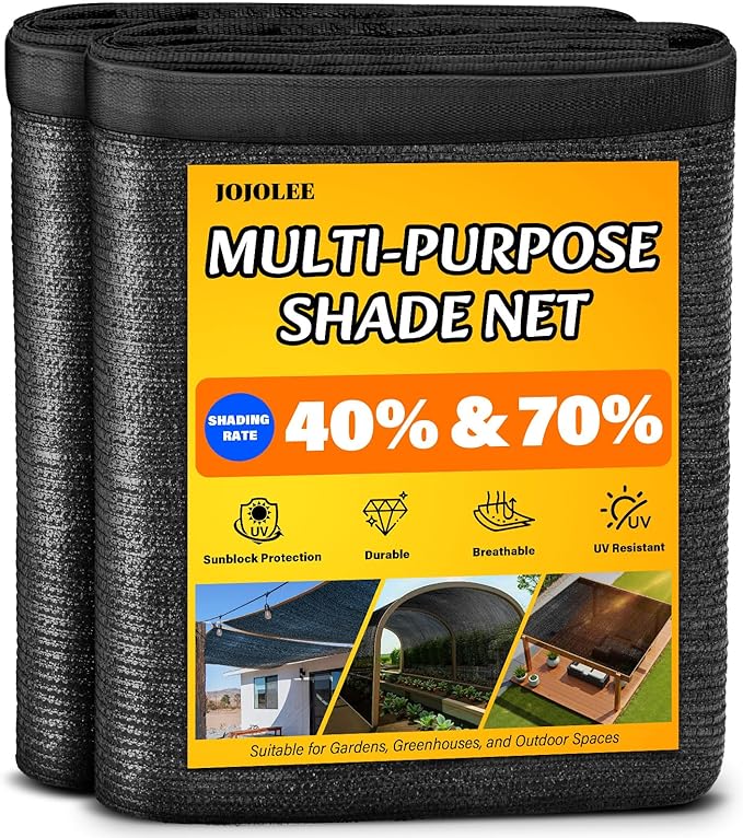 JOJOLEE 70% Sun Shade Cloth, 6.6x6.6FT Shade Net Mesh Tarp with Grommets, Black Sunblock Cover for Outdoor Patio Plants, Pergola, Greenhouse, Chicken Coop, Backyard, Balcony