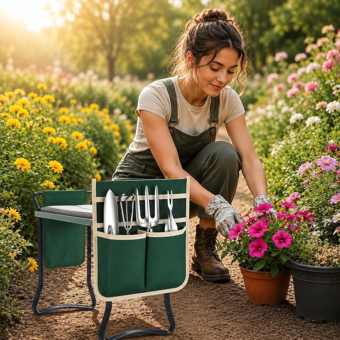 2 Pack Garden Pouches for Kneeler, Portable Tool Storage Size Bags Oxford Multiple Storage Pockets Organizer for Outdoor Gardening Kneeling Stool, Gifts for Women, Seniors, Mom & Dad
