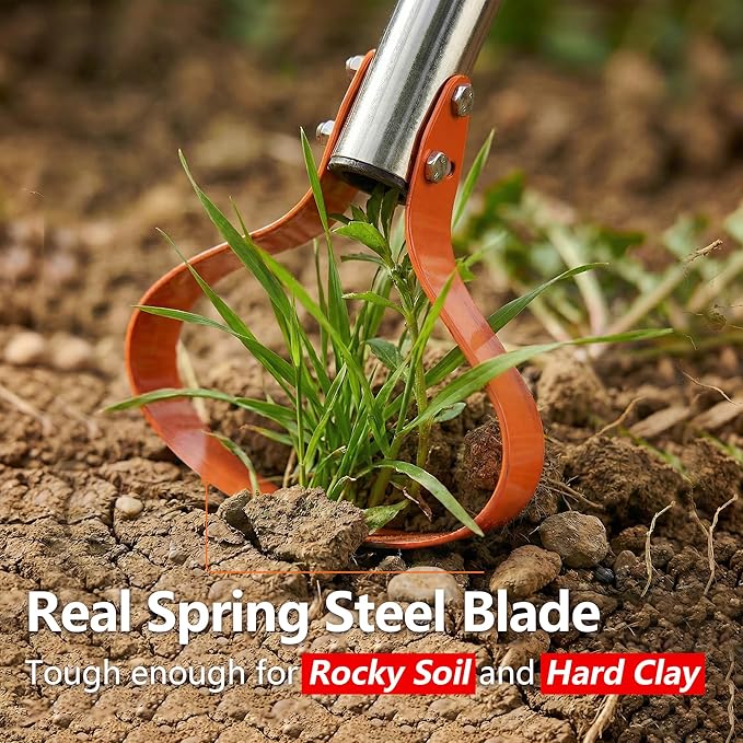 63-Inch Weed Remover Tool - Hoe for Weeds with 15° Sharp Spring Steel Blade & Anti-Loosening Nut, Adjustable Long Handle Weeder for Flower Beds, Yard, and Farm Weeding