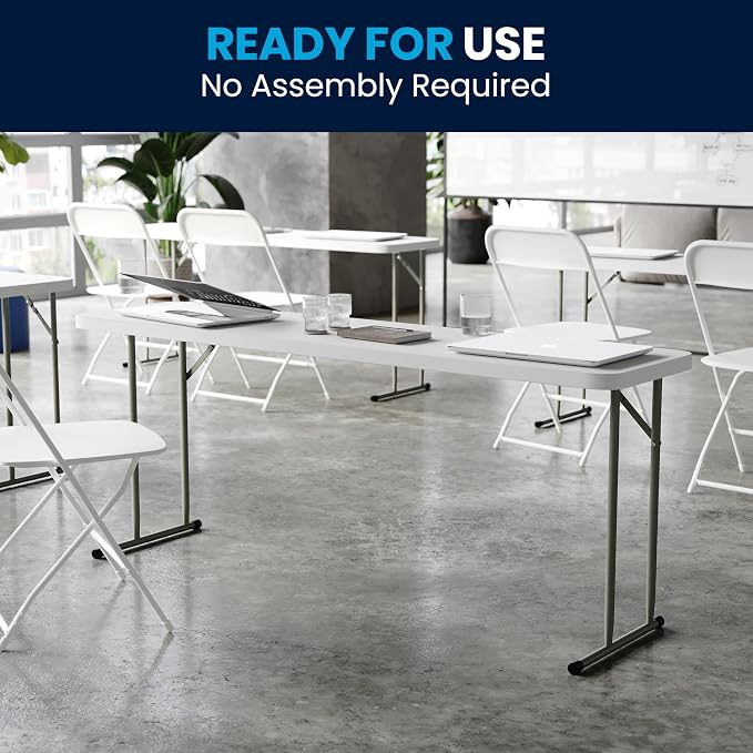 Flash Furniture Kathryn 5 Pack 6-Foot Rectangle Granite White Plastic Folding Training/Seminar Table