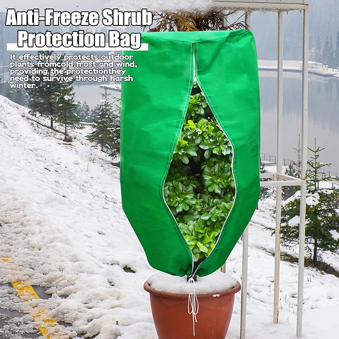 ERTIUANIO Plant Covers Freeze Protection 4 Packs 47" x32" Winter Rounded Top Frost Cloth Plant Covers Freeze Protection for Outdoor Plants with Zipper and Drawstring