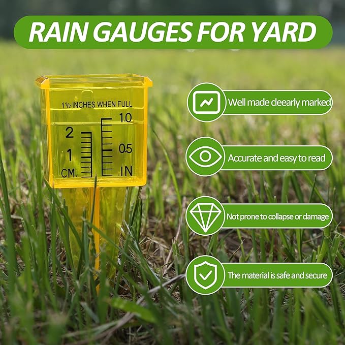 15 PCS Rain Gauges Outdoor 1.5" Transparent Sprinkler Rain Gauge for Lawn with Wide Mouth Water Measuring Tool (Yellow)