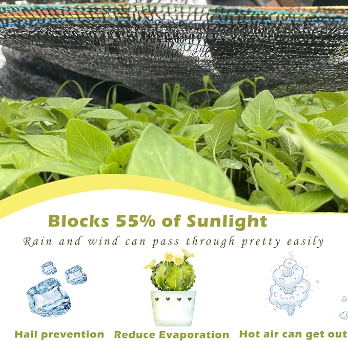 55% Shade Cloth for Garden, Sunblock Mesh UV Resistant Net for Vegetables Flowers Greenhouse Raised Bed, Plant Shade Cover from Sun, Black (6.5X15 FT)