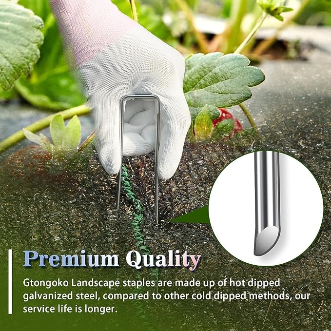 Gtongoko 120 Pack Landscape Staples 10 Inch, 11 Gauge Heavy Duty Galvanized Sod Staples for Artificial Turf, Erosion Control, Weed Barrier Fabric, Ground Cover and Landscaping