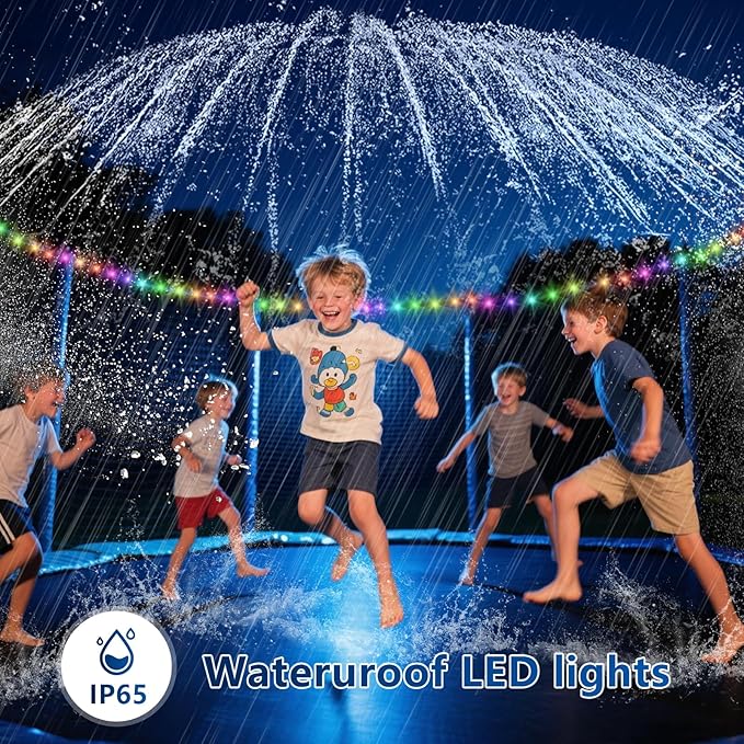 Trampoline Sprinkler with Lights - 16 Colors LED Trampoline Water Sprinkler, Remote Control Waterproof Sprinkler for Trampoline, Trampoline Water Accessories for 8-12FT