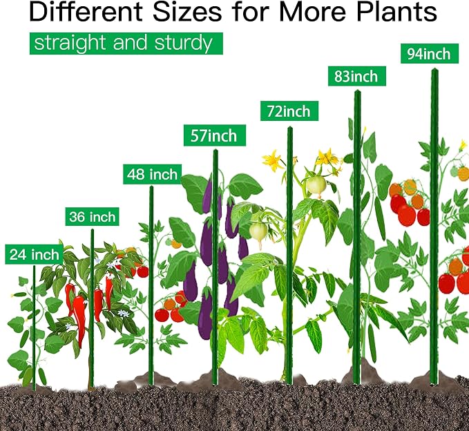 Garden Stakes 4ft, Metal Plant Stakes 4 Feet 30 Pack for Gardening and Farm, 48" Plastic Coated Plant Support for Tomato, Cucumber, Bean, Flower, Potted and More Climbing Plants