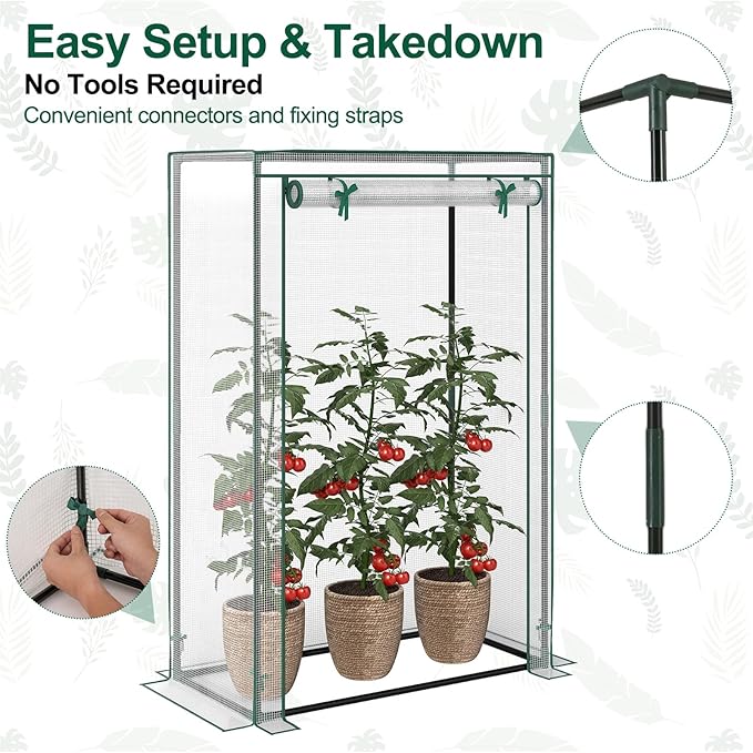 Giantex Portable Mini Greenhouse, Heavy Duty PE Cover, Elector-Coating Metal Frame, Waterproof Sun-Protective Tomato Green House with Roll-Up Zippered Door, Indoor Outdoor Clear, 39" x 20" x 59"