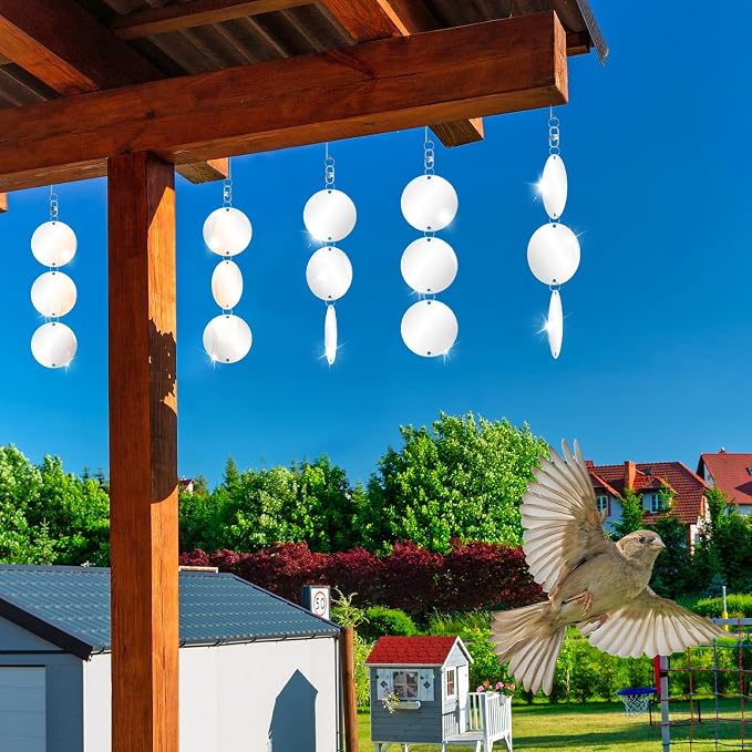 10 Pack Hanging Reflective Bird Scare Discs Set, Large 30-Discs Double-Sided Mirror Bird Deterrent Spinner Reflectors for Outdoor Garden, Patio, Orchard, Balcony, Tree, and Crop Protection Decorations