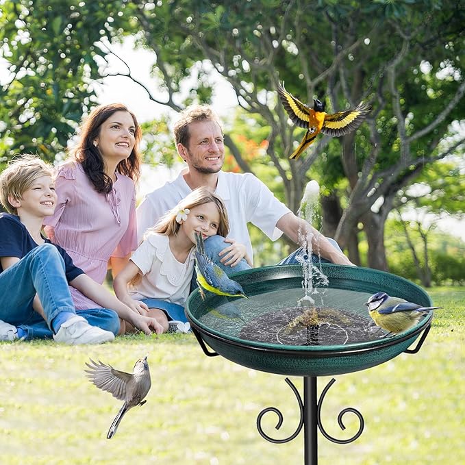 38In Freestanding Bird Bath for Outside, Detachable Birdbaths with Metal Stake, Bird Bath Feeder Bowl for Outdoors Garden Patio Yard Lawn,Sturdy Upgraded 5 Pronged Base (Green)