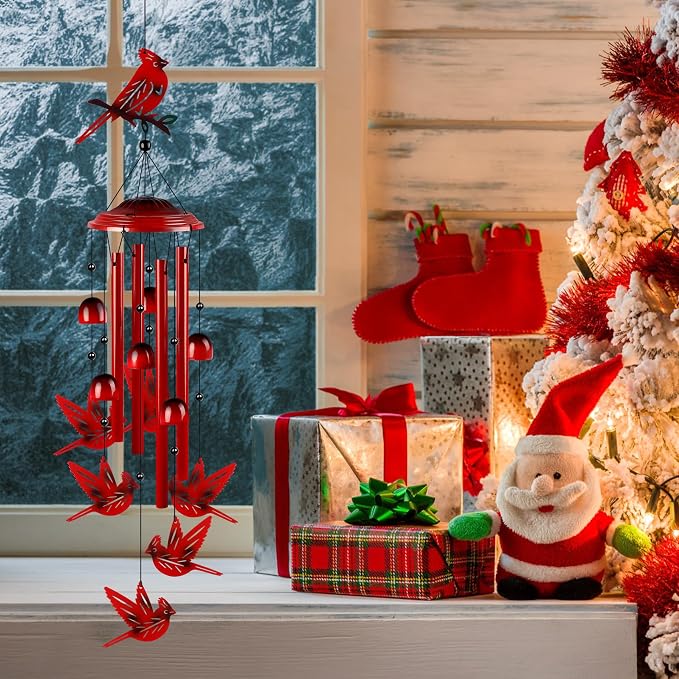 YHmall Cardinal Wind Chimes for Outside, Dad Gifts Soothing Tones Memorial Wind Chime for Garden, Yard, Patio Decor, 35" Cardinal Gifts for Women Windchimes Outdoors for Christmas, New Year