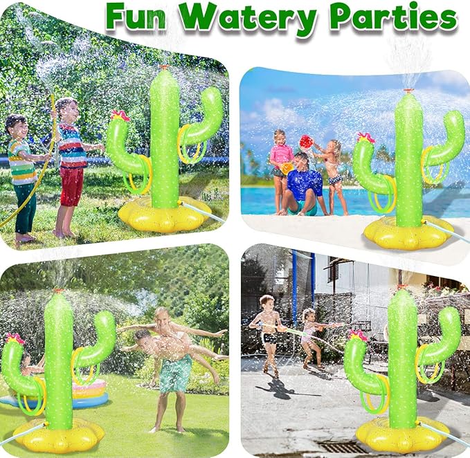 Sprinkler for Kids Outdoor Water Toy, Inflatable Cactus Toddler Sprinkler Toy Summer Water Toys Outside Backyard Garden Yard Fun Sprinklers Spray Toys with 4 Rings