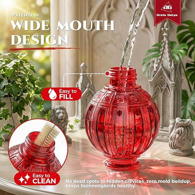 2 Pack Glass Hummingbird Feeder for Outdoors Hanging, Bird Nectar Feeder with Perch & 5 Flower Feeding Ports, 26 Oz Leak Proof for Outside Garden Decor Backyard, Gifts for Women Mom, Red + Purple Blue