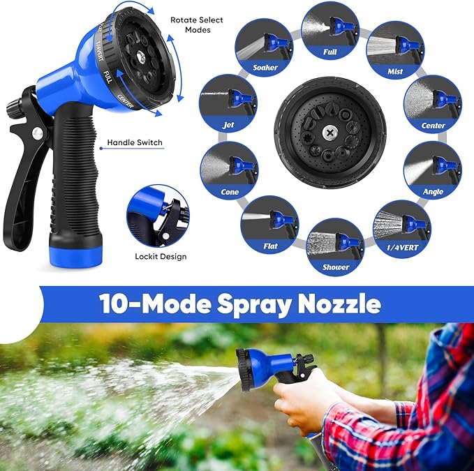Garden Hose 75 ft, Stainless Steel Metal Hose, Flexible Water Hose with 10 Function Nozzle, Kink Free, Leak-Proof, Heavy Duty Hose for Yard, Outdoor, Lawn, RV, Car Wash and Camper Use