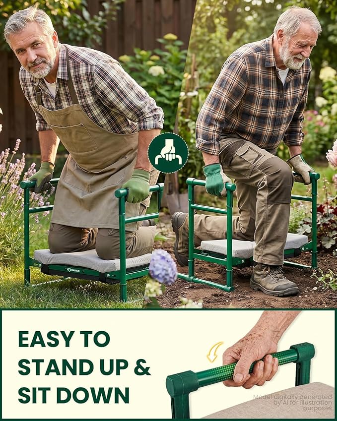 Saker 2026 Upgraded Garden Kneeler and Seat - Gardening Bench Gardening Stool with 500LB Heavy Duty Round-Tube Frame, Soft Kneeling Pad Foldable Support for Elderly, Gardening (Basic Version)