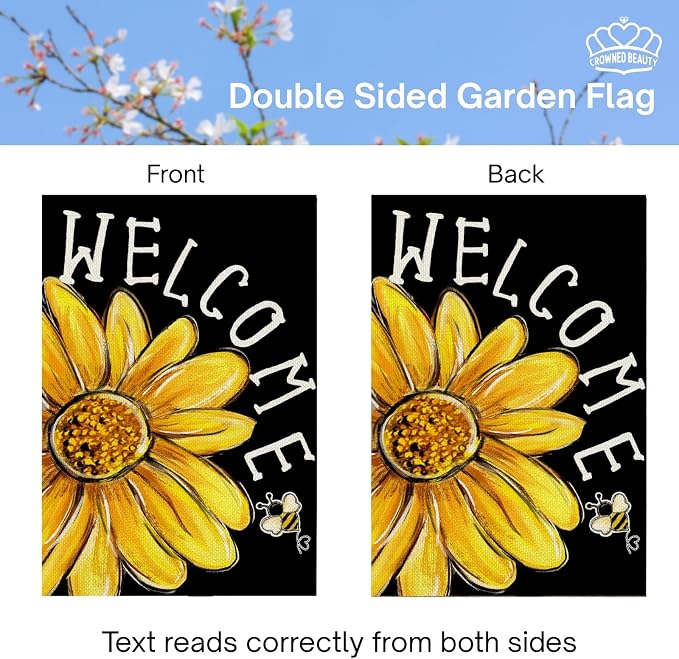 CROWNED BEAUTY Spring Summer House Flag Daisy Bee Double Sided 28x40 Inches Large Burlap Welcome Holiday Seasonal Yard Decoration for Outside Porch