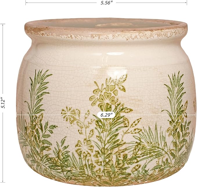 Xiaan Jiaju Cottagecore Ceramic Vase and Planter, Small Herb Pots with Drainage for Indoor Plants, Country Rustic Flower Pot for Kitchen Windowsill Tabletop, Farmhouse Home Decor Gift, Cottage Fern