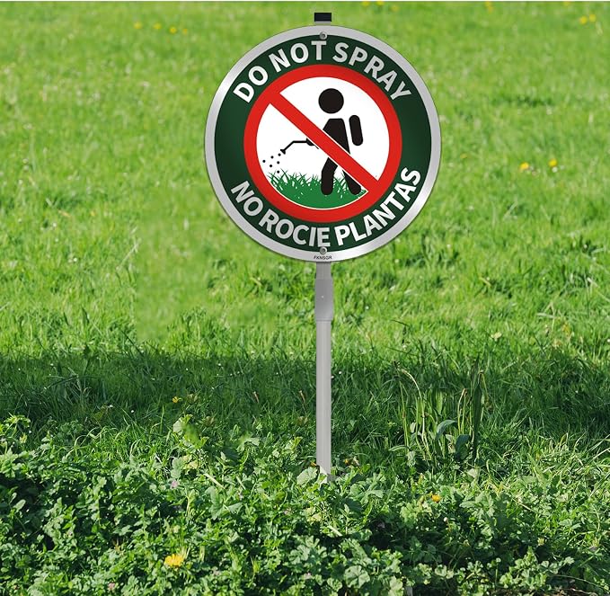Do Not Spray Sign with 2.3 Foot Stake, Aluminum，Bilingual Plant Sign in English and Spanish, UV Protected, Fade Resistant