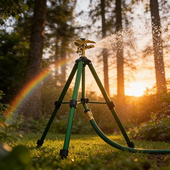 LIULO TOOL Large Impact Sprinkler on Tripod Base, Heavy Duty Zinc Alloy Sprinkler for Yard with Adjustable Head and Extendable Tripod, 360 Full Coverage Irrigation Tool for Lawn Garden