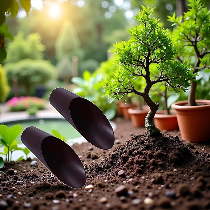 2Pcs Coffee Color Bonsai Soil Scoops, Plastic Garden Soil Scoops,Garden Potted Plant Succulent Planting Tool Gifts Tool