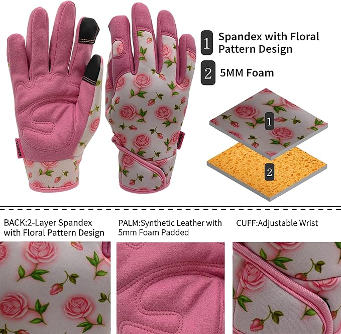 Gardening Gloves,Women Yard Work Garden Glove,Gifts | Thorn Proof,Puncture Resistant,Touchscreen,Gift,Leather,Spandex