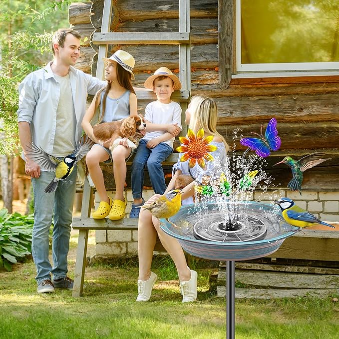 Vintage Metal Bird Bath for Outside, Standing Bird Feerder with Sunflower Decoration, Detachable Birdbaths Bowl for Outdoor Yard Lawn Garden Decor (Vintage Blue)