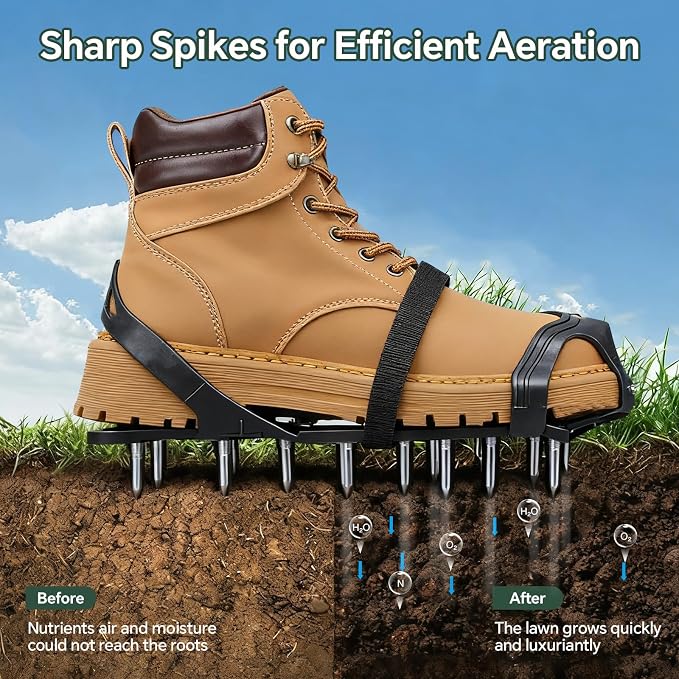 Lawn Aerator Shoes, Flexible Rubber Covers with Foot Protection, Adjustable Straps for Garden, Grass, Courtyard Maintenance Aeration (10 to 13)