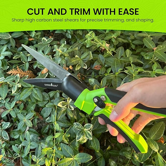 Garden Guru Hand Grass Clipper Scissors – Rotating Cutter Head with Safety Lock – Rust Proof High Carbon Steel Blades – Soft Comfort Grip Handles – Perfect for Lawn Edging, Shrubs, Flowers (4 Pack)