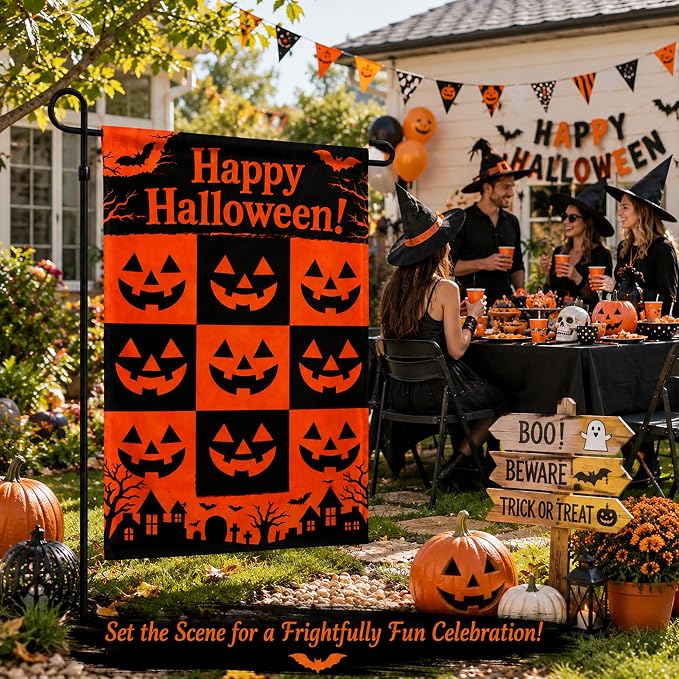 Halloween Decorations - Happy Halloween Garden Flag | Halloween Decor Double Sided Backdrop Banner | Halloween Party Favors Supplies Outdoor Outside Decor for Garden Yard Porch Patio Lawn