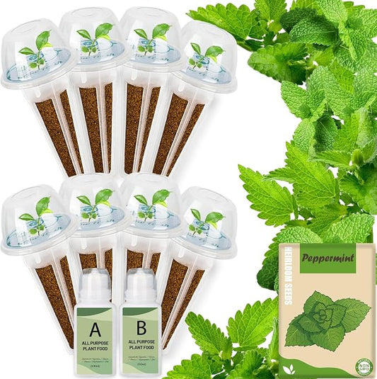 Herb Seed Pods Kit Hydroponic - Refill Pod for All Indoor Garden, 8 Grow Pods with Seeds of Peppermint & Plant Food, Compatible with All Hydroponics Growing Systems