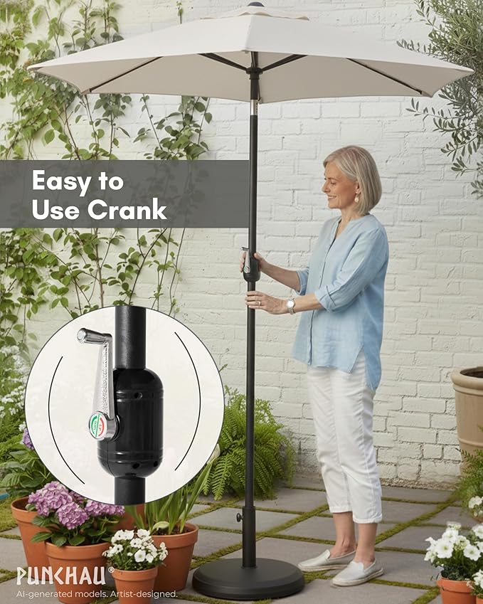 6 Ft Outdoor Patio Umbrella - Outdoor Umbrella for Patio, Pool, Table, Garden, Deck, & Beach - Easy Open/Close Crank and Push Button Tilt Adjustment - Beige Market Umbrellas