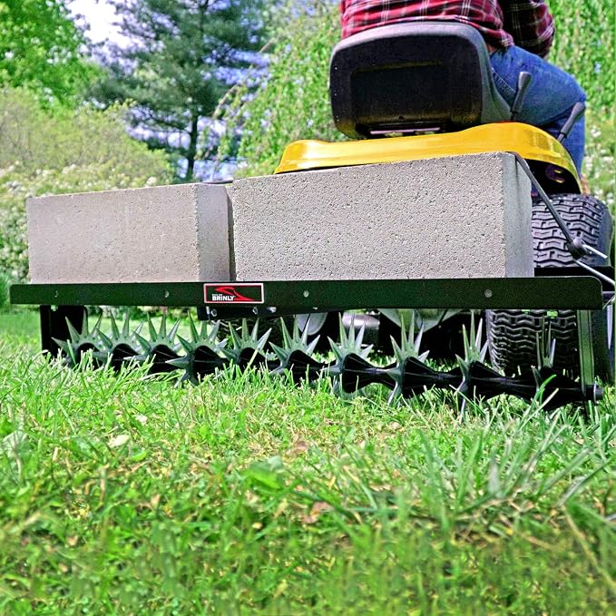 Brinly Tow Behind Spike Aerator with Double Tow Bar and 3D Steel Tines, 40" - Textured Black