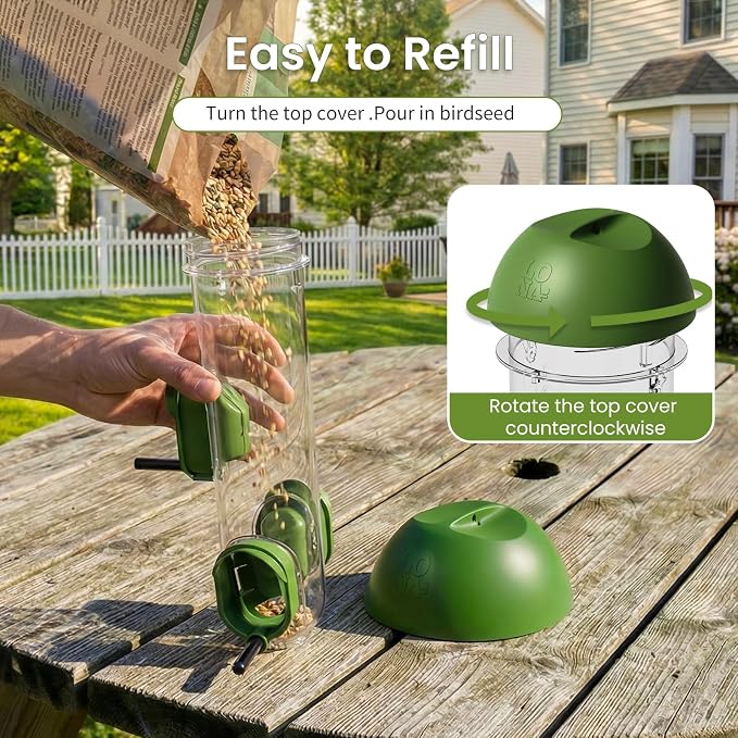 LONA Bird Feeders for Outdoors 2 Pack, Tube Bird Feeder Weatherproof with Multiple Hanging Methods, Wild Bird Feeding Silo for Outside, 3 Port