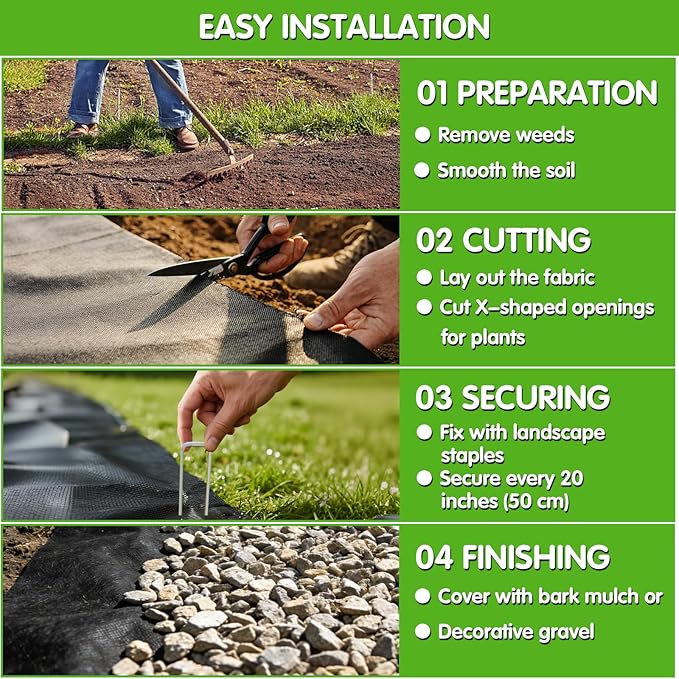 EXTRAEASY Non-Woven Weed Barrier Fabric, 3ft x 50ft, Easy Install & Breathable Ground Cover - Landscape Fabric for Gardens, Flower Beds, Mulch & Professional Weed Control