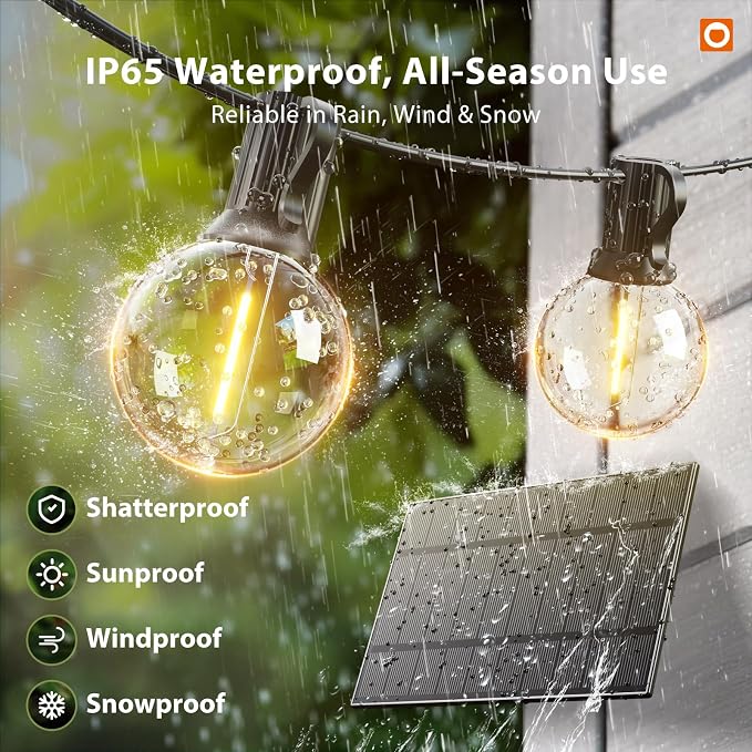 addlon 200FT(2 Pack*100FT) Solar String Lights Outdoor Waterproof with Remote, Dimmable Commercial Grade Solar Powered String Lights with 108 LED Bulbs, Hanging Light for Backyard Party Decor