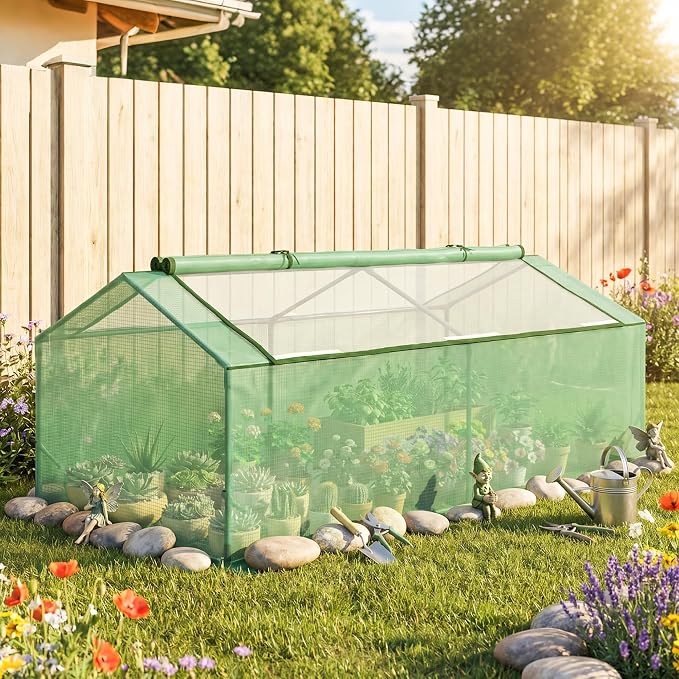Outsunny 71" x 36" x 28" Mini Greenhouse Portable Hot House for Plants with Large Zipper Windows for Outdoor, Indoor, Garden, Green