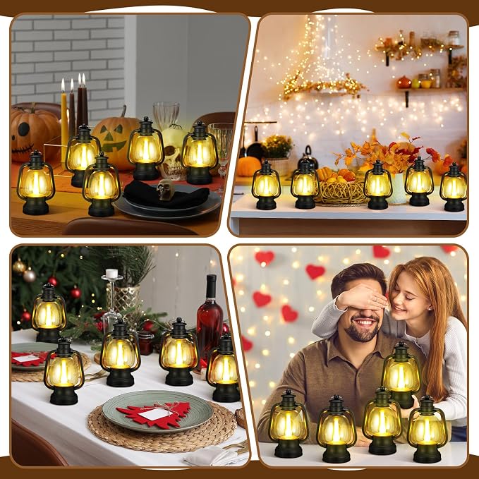 Ferraycle 6 Pcs Mini Lantern Decor 4 Inch Western Lantern Table Centerpiece Small Vintage Camping Hanging Lamp Ornaments Bulk for Cowboy Cowgirl Wedding Halloween Christmas (6 Inch,Black)