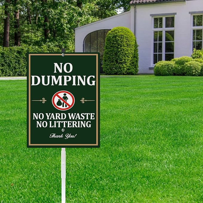 No Dumping Yard Sign With Stakes No Littering No Yard Waste Private Property Reflective Aluminum Yard Signs Rust Free For Lawn Garden Neighborhood (8x12) IN