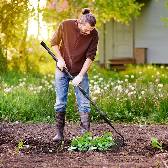Garden Hoe for Weeding, Heavy Duty Hollow Hoe Garden Tool with Long Handle, 48 inch Weeder Gardening Hand Tool for Loosening Planting