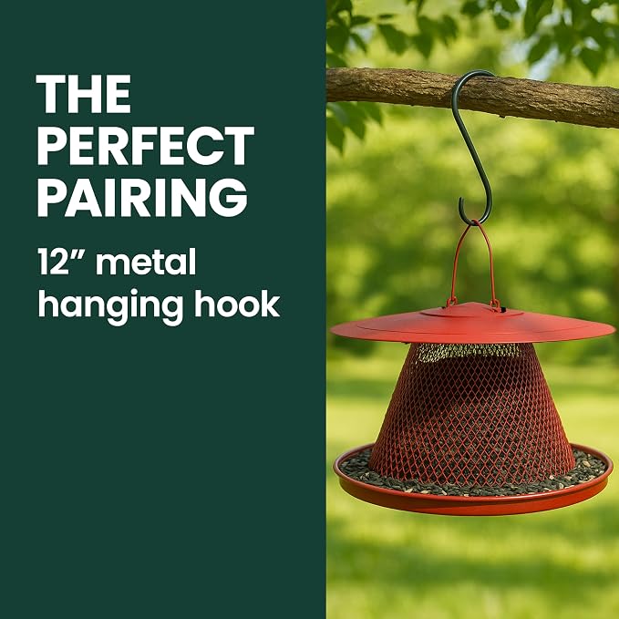 Perky-Pet Red Cardinal Wild Bird Feeder - 2.5 lb Seed Capacity, Holds Up to 15 Birds Simultaneously, Metal Hanging Feeder for Outdoors, Collapsible Mesh Design, Built-In Hook & Circular Tray, C00322