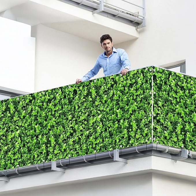 Shade&Beyond 4' X 17' Privacy Fence Screen Customized 450 GSM PVC Printed Privacy Fence with Zip Ties for Courtyards, Pools, Balconies-Green Leaves