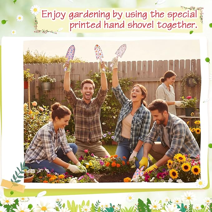 12 Pcs Floral Garden Shovels Bulk Gardening Gift for Women Heavy Duty Metal Garden Tools Floral Hand Shovel Planting for Summer Employees Birthday Thank You Gifts (Pink Daisy)